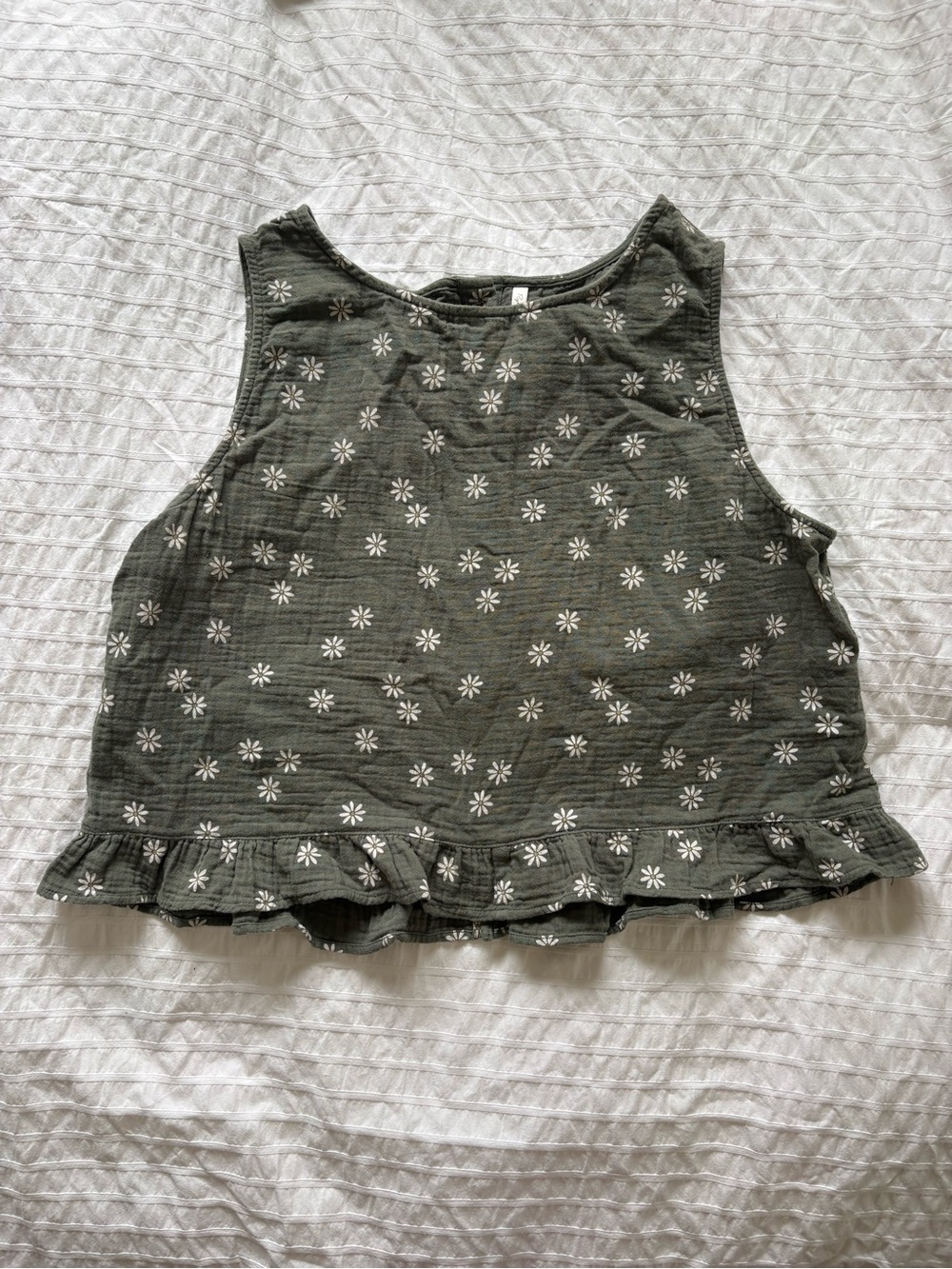 Rylee & Cru Muslin Sleeveless Olive Green Floral Ruffle Hem Top